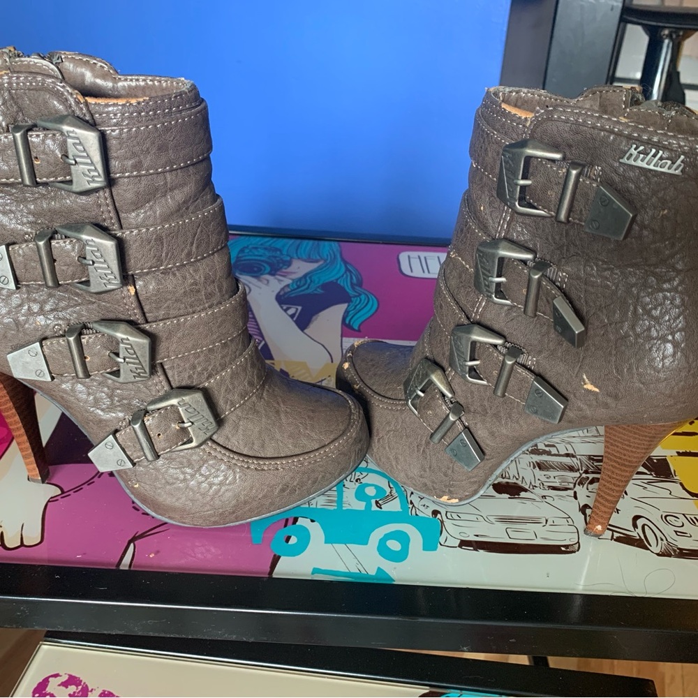 Brown Buckle Ankle Boots